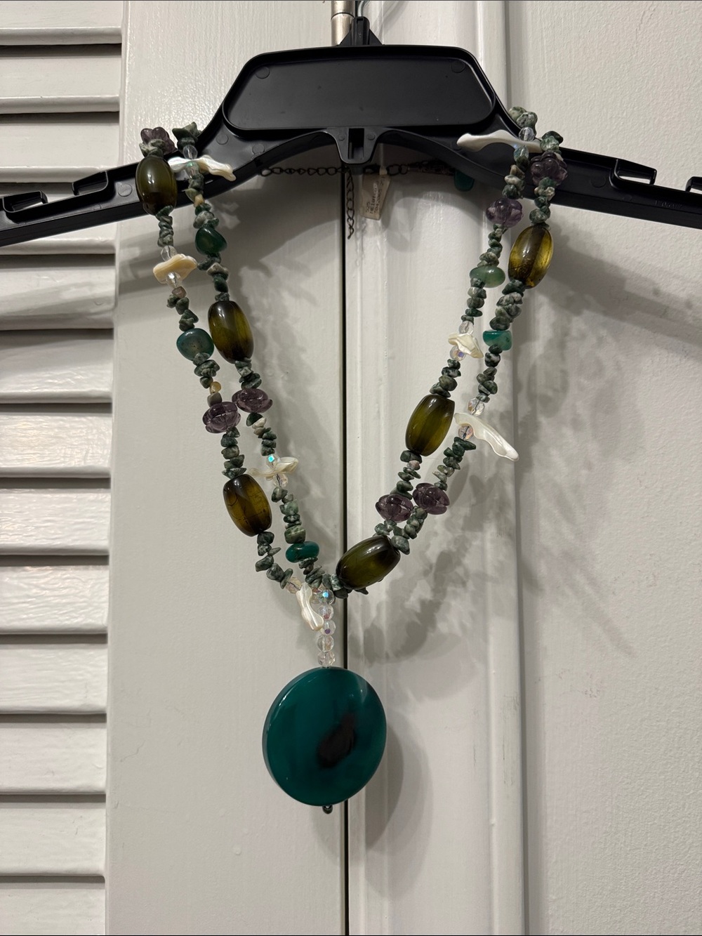 NWT Green Multi-Bead Statement Necklace with Teal Pendant